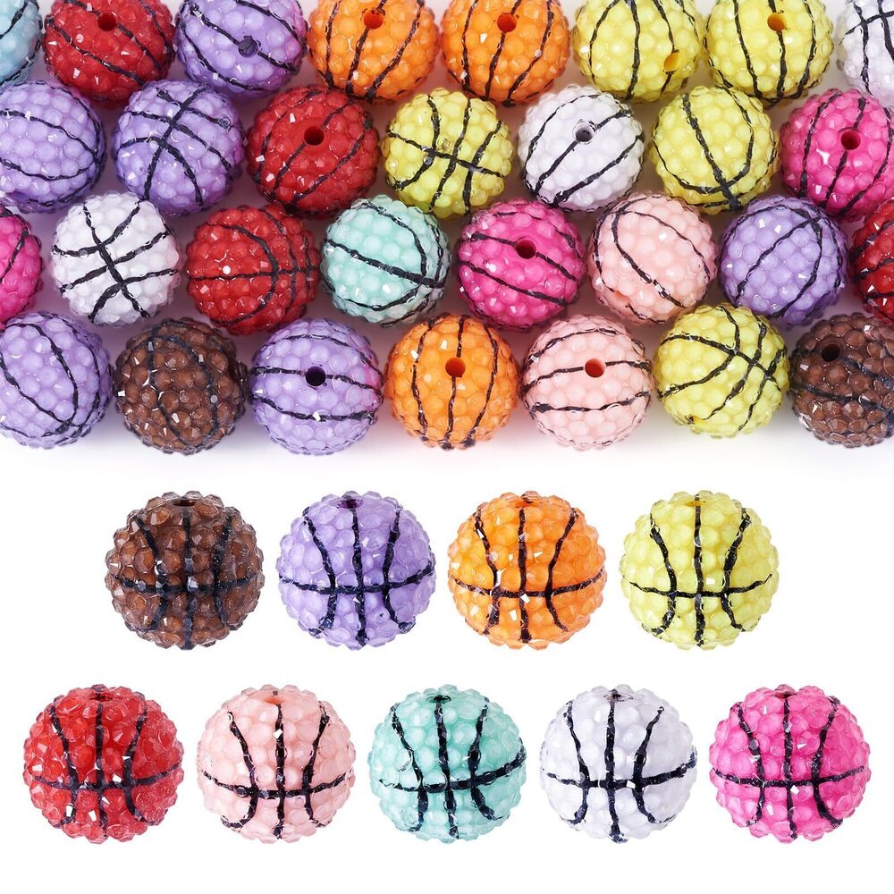 1005 30pcs 20mm Resin Basketball Multicolor Rhinestone Beads, Chunky